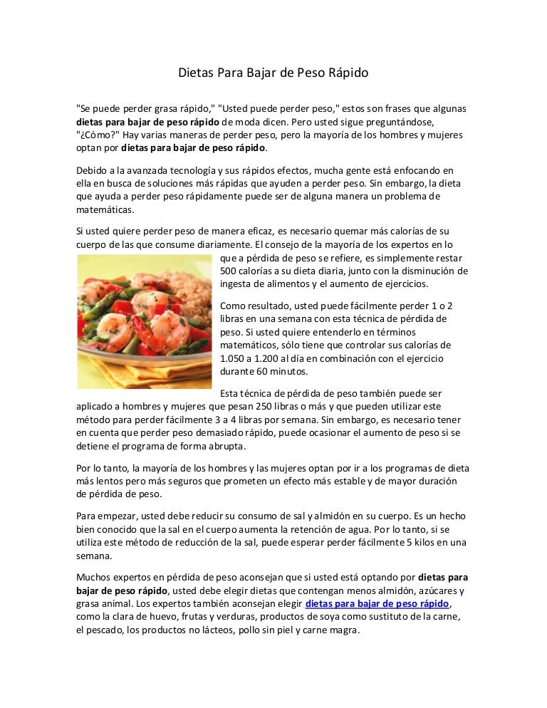 Perder una semana dietas peso para rapido en